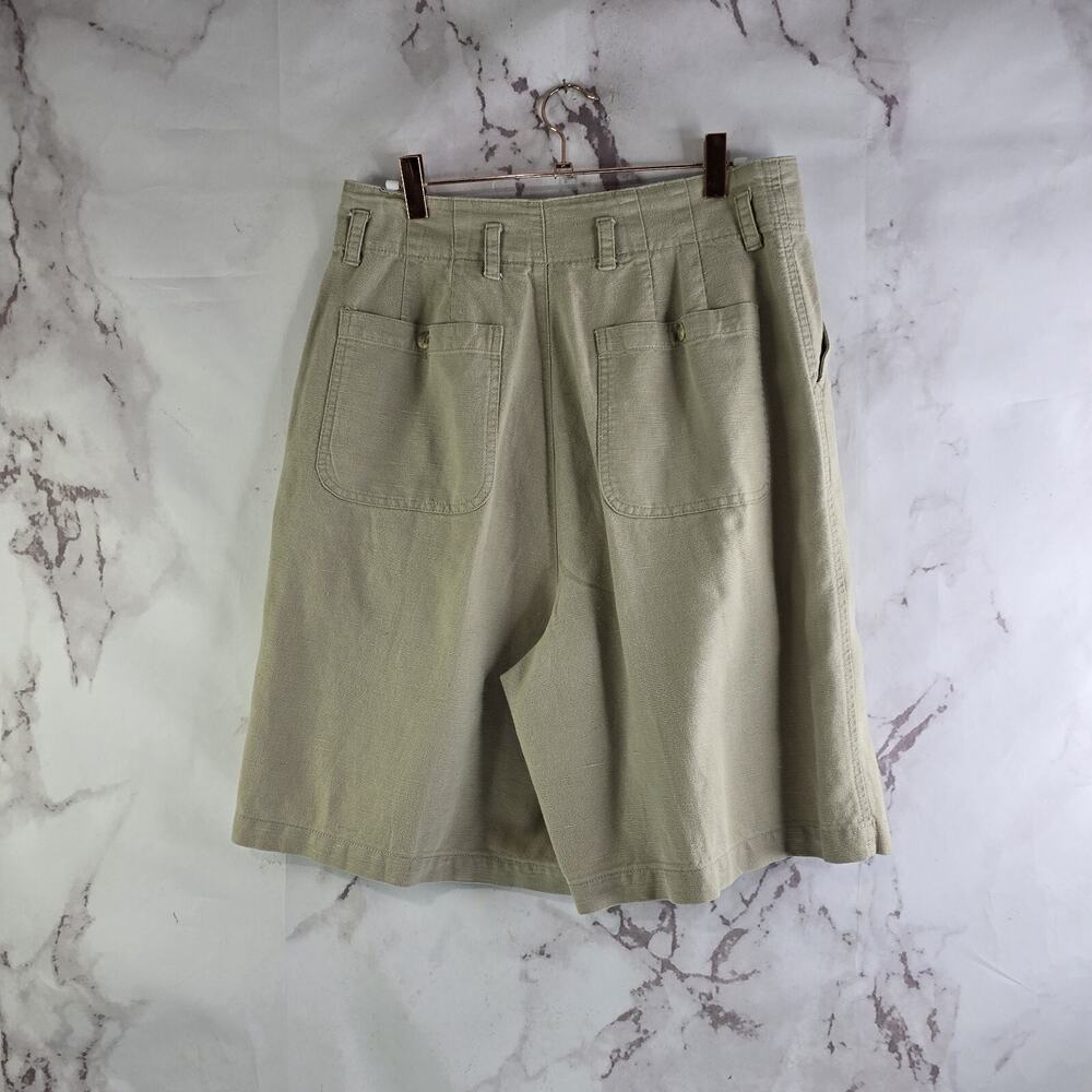 Vintage Eddie Bauer Shorts Womens 32 Khaki Linen High Rise Bermuda Pleated 90s